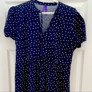 Navy blue polka dot Seraphine maternity dress